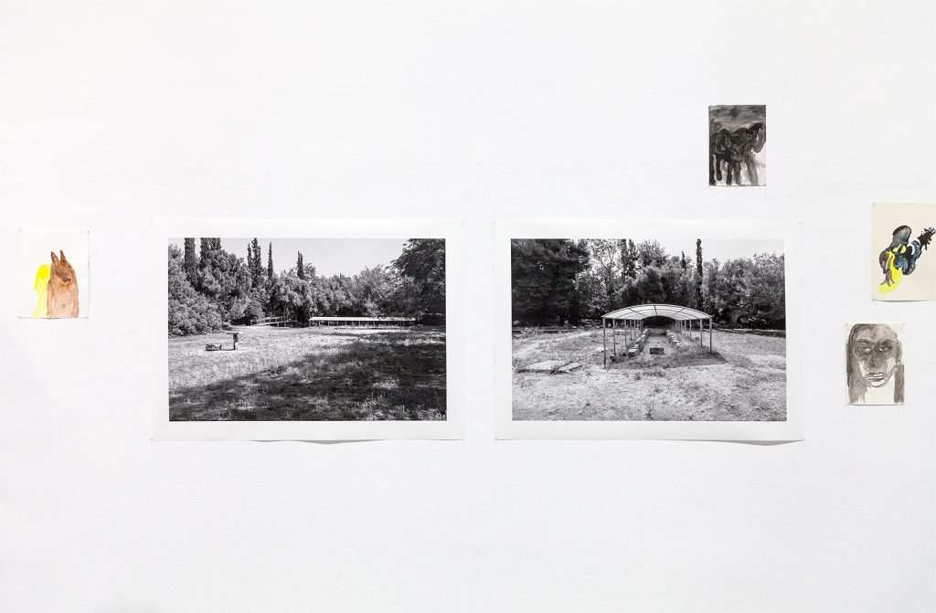 two photos of a landscape in black and white